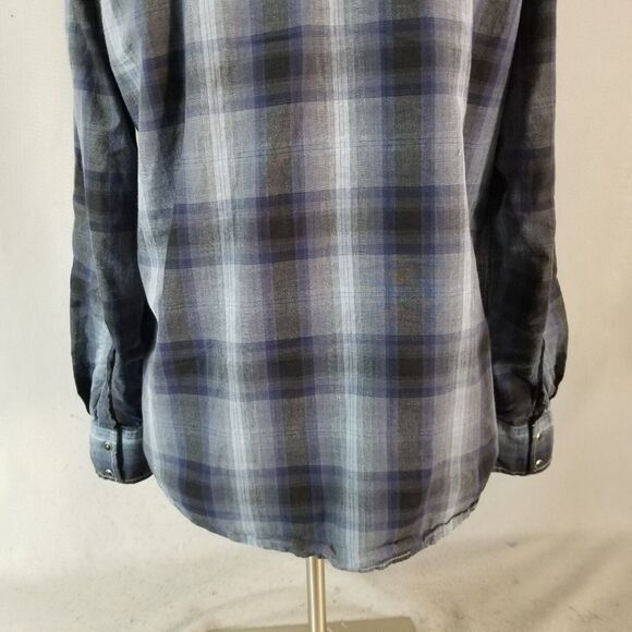 Inc International Concepts shirt men's large blue plaid Pearl snap Western - Picture 10 of 12